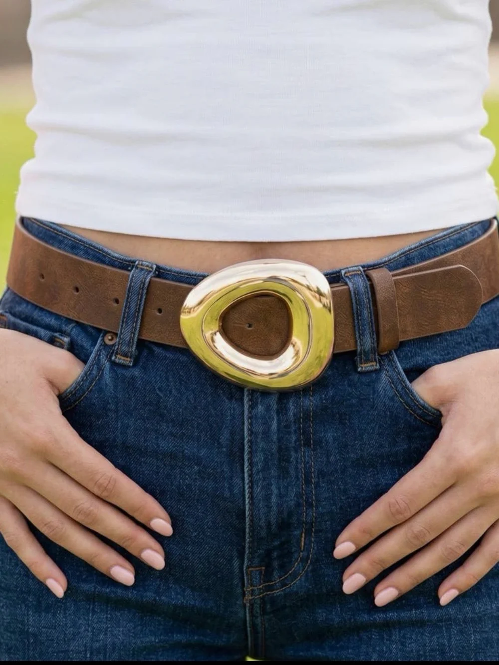 Brown Vegan Leather Abstract Belt